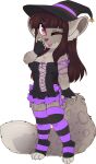  2016 alpha_channel anthro bangs biped breasts brown_hair claws clothed clothing digital_media_(artwork) facial_piercing felid female full-length_portrait hair hat headgear headwear hindpaw legwear leopard_spots long_hair mammal nose_piercing one_eye_closed pattern_clothing pattern_legwear pattern_thigh_highs paws piercing pink_nose pink_tongue portrait septum_piercing shaded simple_background solo spots standing striped_clothing striped_legwear striped_thigh_highs stripes thigh_highs toe_claws tongue tongue_out transparent_background witch_costume witch_hat zyira 
