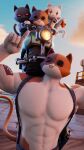  3d_(artwork) :3 anthro arm_tattoo black_body black_eyes black_fur calico_cat carrying cat_tail child clothing digital_media_(artwork) domestic_cat epic_games family father father_and_child father_and_son felid feline felis flexing flopper_(fortnite) fortnite fur gesture group gun_holster happy hi_res kit_(action) kit_(fortnite) kit_(happy) looking_at_viewer male mammal meowscles motor_scooter mottled multicolored_body multicolored_fur muscular overalls parent parent_and_child piebald pointing red_eyes smile son star_eyes tattoo unknown_artist video_games white_body white_fur yellow_eyes young 