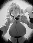  1girl absurdres breasts fate/grand_order fate_(series) florence_nightingale_(fate) greyscale highres hxd large_breasts looking_at_viewer mask military military_uniform monochrome mouth_mask short_hair solo uniform 