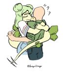  anon_(snoot_game) anthro bald clothed clothing duo embrace eyes_closed featureless_face female goodbye_volcano_high green_hair hair hug human low_res male mammal orange_bongo question_mark simple_background snoot_game_(fan_game) spiked_tail spikes spikes_(anatomy) stella_(gvh) tail_wrapped video_games white_background yellow_body 