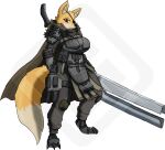  animal_humanoid anthro armor big_breasts breasts canid canid_humanoid canine canine_humanoid cape clothing diamond_grenadier eye_patch eyewear female fluffy fluffy_tail fox fox_humanoid fox_tail fur fur_collar gun hi_res huge_weapon humanoid knee_pads machete mammal mammal_humanoid melee_weapon nicole_flynn_(bigppfox1) pouch_(clothing) pouches ranged_weapon red_eyes sheathed_weapon shoulder_pads solo weapon yellow_body yellow_fur 