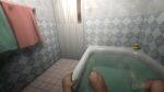  1boy 1girl as109 bath bathing bathtub completely_nude highres nude original partially_submerged pov rubber_duck sitting towel 