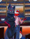  anthro canid canine canis clothed clothing duo erection erection_under_clothing generation_5_pokemon gynomorph hi_res intersex intersex/male magnificent-arsehole male mammal nintendo pokemon pokemon_(species) video_games wolf zorua 