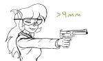  anthro black_and_white callie_briggs callmewritefag clothed clothing digital_drawing_(artwork) digital_media_(artwork) domestic_cat english_text eyewear felid feline felis female fur glasses gun hair handgun hanna-barbera holding_object holding_weapon mammal monochrome ranged_weapon simple_background sketch smile solo swat_kats text weapon 