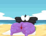  animated beach beach_towel big_butt bikini bikini_bottom bikini_snatching black_hair blue_eyes butt butt_jiggle clothed clothing digital_media_(artwork) eyes_closed female fish_hook fishing_line generation_5_pokemon gothitelle hair huge_butt huge_hips huge_thighs humanoid jiggling lying nintendo nude on_front open_mouth pixel_(artwork) pixel_animation pokemon pokemon_(species) pupils purple_body question_mark seaside short_playtime solo spinneborg swimwear thick_thighs topless towel video_games white_pupils wide_hips 