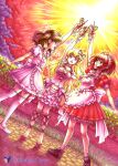  3girls aikatsu! aikatsu!_(series) amano_ichigo crossover food fruit fruit_punch hoshimiya_ichigo idol long_hair maid momomiya_ichigo multiple_girls patissiere polychromos ribbon strawberry sunset tokyo_mew_mew transparent_wings yumeiro_patissiere 