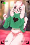  anthro clothed clothing crossdressing deltarune embarrassed girly love_handles male panties ralsei recording slightly_chubby solo targso undertale_(series) underwear video_games 