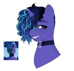 aztrial background_character blue_hair choker collar curled_hair equid equine green_hair hair hasbro hi_res horn jewelry male mammal mlp_g5 my_little_pony necklace purple_eyes screencap simple_background smile unicorn white_background 