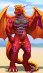  anthro balls beautifulpanda20 dragon genitals glowing hi_res holding_object male muscular penis red_body scalie solo tattoo wings yasha_(swagd) 