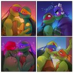  2022 absurd_res anthro blush brother brothers digital_media_(artwork) donatello_(tmnt) french_kissing green_body group hi_res incest_(lore) kiss_on_lips kissing leonardo_(tmnt) male male/male michelangelo_(tmnt) purplevelbeth raphael_(tmnt) reptile rise_of_the_teenage_mutant_ninja_turtles scalie shell sibling smooch_(sound_effect) teenage_mutant_ninja_turtles teenage_mutant_ninja_turtles_(2012) tongues_touching turtle 