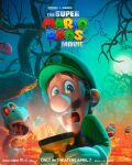  1boy 3d bare_tree blue_eyes blue_overalls brown_hair copyright_name dry_bones english_commentary gloves green_headwear green_shirt hair_behind_ear hat highres key_visual luigi male_focus mario_(series) molten_rock official_art open_mouth overalls promotional_art scared shirt solo_focus the_super_mario_bros._movie tongue tree white_gloves 