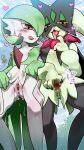  2girls :3 animal_hands animal_nose ass_visible_through_thighs bangs black_fur blue_sky blush bob_cut body_fur breasts breath cat_girl censored claws closed_mouth cloud collarbone colored_skin commentary covered_nipples day drooling finger_to_mouth furry furry_female gardevoir green_fur green_hair green_skin hair_over_one_eye half-closed_eyes hand_up happy highres kou_(aimai) kupaa legs_apart licking_lips lifted_by_self looking_at_viewer meowscarada mosaic_censoring motion_lines multicolored_skin multiple_girls one_eye_covered open_mouth outdoors outline pokemon pokemon_(creature) presenting pussy pussy_juice red_eyes saliva short_hair sky small_breasts smile spread_pussy standing sweat take_your_pick tongue tongue_out translation_request tree two-tone_fur two-tone_skin white_outline white_skin 