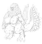  2022 absurd_res anthro anthrofied bazelgeuse big_breasts black_and_white breasts capcom curvy_figure dragon female flying_wyvern genitals hi_res huge_breasts mhdrawin monochrome monster_hunter muscular muscular_female non-mammal_breasts nude pussy scales scalie sketch solo video_games voluptuous 