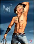  abs chest cowboy cowboy_hat elle-r hat lasso male male_focus muscle muscles naruto nipples tattoo uzumaki_naruto western 