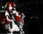  breasts cleavage female gothic gothic_fashion large_sickle red_hair sekirei smile solo yomi_(sekirei) 