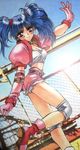  alice_the_rabbit alice_tsukagami bloody_roar blue_hair fence gloves shorts tsukagami_alice twintails 