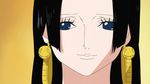  1girl amazon_lily black_hair blue_eyes boa_hancock earrings female jewelry long_hair one_piece screencap shichibukai solo 