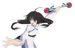  ahoge alfa_system black_hair blue_eyes female hair_tie hair_ties kohak_hearts long_hair long_sleeves pose ribbon ribbons rod simple_background solo tales_of_(series) tales_of_hearts tales_of_the_world_radiant_mythology_3 white_background 