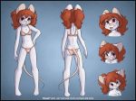  2011 anthro barefoot blush bra butt clothed clothing conditional_dnp eyelashes eyewear female front_view fur glasses hair jay_naylor mammal model_sheet mouse open_mouth orange_hair panties pigtails pince-nez red_eyes rodent side_view smile solo standing underwear url white_fur 