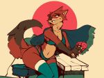  amber-calliope anthro big_breasts bikini breasts canid canine cleavage clothed clothing crossgender disney female food fox hi_res legwear mammal mtf_crossgender nick_wilde pawpsicle popsicle sitting smile solo swimwear thigh_highs wide_hips zootopia 