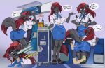  anthro bent_over canid canine canis domestic_dog english_text female flight_attendant furry hi_res human invalid_tag mammal purplelemons text 