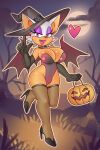  &lt;3 absurd_res anthro armwear big_breasts breasts chiropteran choker clothing elbow_gloves female footwear full_moon gloves halloween handwear hat headgear headwear hi_res high_heels holidays jack-o&#039;-lantern jewelry legwear looking_at_viewer mammal moon nauth necklace rouge_the_bat sega solo sonic_the_hedgehog_(series) stockings strapless_leotard wings witch_hat 