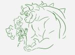  blush bowser brooskeeb claws clothed clothing duo eye_contact facial_hair horn human koopa looking_at_another luigi male male/male mammal mario_bros muscular mustache nintendo scalie shell size_difference smile spikes topless video_games 