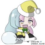  1girl adapted_costume christmas gift_bag hat hidari_toyoki holding holding_sack iono_(pokemon) meme padoru_(meme) pokemon pokemon_(game) pokemon_sv sack santa_costume santa_hat solo 