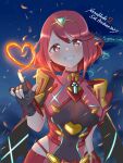  1girl bangs black_gloves breasts chest_jewel earrings fingerless_gloves gloves highres ikonaska jewelry large_breasts pyra_(xenoblade) red_eyes red_hair red_shorts short_hair short_shorts shorts solo swept_bangs thighhighs tiara xenoblade_chronicles_(series) xenoblade_chronicles_2 