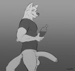  alcohol anthro balls beverage big_balls big_penis bodily_fluids bottomless canid canine canis clothed clothing genital_fluids genitals gradient_background hi_res holding_object huge_balls huge_penis hyper hyper_balls hyper_genitalia hyper_penis long_penis looking_at_viewer male mammal mushyotter partially_clothed penis precum scar simple_background smile solo wolf 