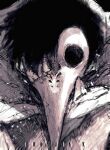  1boy absurdres bangs beak bestial_choujin bird_skull black_hair choujin_x dark_background greyscale hair_over_one_eye highres hollow_eyes jacket key2_0209 kurohara_tokio_(choujin_x) looking_at_viewer monochrome short_hair simple_background skull solo white_jacket 