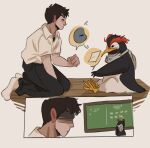  avian bird chalkboard clothing duo hi_res human male mammal neon_genesis_evangelion paper pen_pen_(evangelion) penguin rock rock_paper_scissors school_uniform shinji_ikari skyberia tokyo-3_middle_school_uniform uniform 