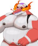  2022 anthro belly big_belly dragon_night800 hi_res kemono male moobs navel nintendo nipples overweight overweight_male pokemon pokemon_(species) red_body simple_background skeledirge solo video_games white_body 