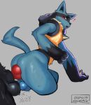  &lt;3 anal anal_penetration animal_genitalia anthro anus balls big_balls big_butt big_penis blue_body blush blush_lines bodily_fluids bouncing_balls butt canid canine generation_4_pokemon genitals hi_res knot knotting looking_back looking_pleasured lucario male male/male mammal nintendo nude nude_male oopsitsnolansfw penetration penis plap pokemon pokemon_(species) sex small_waist solo solo_focus video_games 