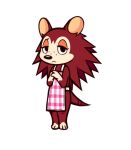  2021 animal_crossing anthro apron apron_only brown_body clothing eulipotyphlan female frown guywiththepie hands_together hedgehog lidded_eyes looking_at_viewer mammal mostly_nude nintendo sable_able simple_background solo standing video_games white_background 