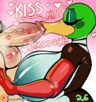  &lt;3 anatid anseriform anthro armwear avian beak big_breasts bird breasts brown_body clothing duck duck_hunt duck_hunt_duck duo elbow_gloves eyes_closed female genitals gloves green_body handwear hi_res human isolatedartest kiss_mark_on_balls kiss_mark_on_penis kissing lipstick makeup male male/female mammal multicolored_body nintendo nipples penis penis_kissing pubes sound_effects vein veiny_penis video_games white_body 