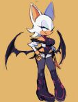  anthro boots chiropteran clothing cosplay cyberpunk_edgerunners eyeshadow female footwear jacket legwear leotard lipstick makeup mammal rouge_the_bat sega solo sonic_the_hedgehog_(series) thigh_highs topwear wings zzavok 