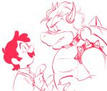  bowser collar duo eye_contact facial_hair horn horrorhare human koopa looking_at_another luigi male mammal mario_bros mustache nintendo scalie shell spiked_collar spikes video_games 