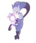  commentary energy_ball full_body highres horezai horns looking_down mega_mewtwo_y mega_pokemon mewtwo pink_eyes pokemon pokemon_(creature) simple_background solo toes white_background 