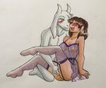  anthro asriel_dreemurr blush bovid breasts brown_hair caprine clothing duo female fingering frisk_(undertale) fur goat green_eyes hair horn human humanoid intimate leggings legwear lemonsandpickles lingerie male male/female mammal nipples purple_clothing simple_background smile sparkles undertale undertale_(series) vaginal vaginal_fingering video_games white_background white_body white_fur 