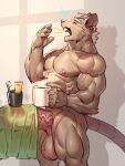  anthro balls bedding biceps big_balls big_penis blanket covered_penis covering ear_piercing elbow_tuft erection genitals hair hi_res holding_mug holding_object huge_penis huge_thighs hyper hyper_genitalia hyper_penis male mammal morning morning_wood mug murid murine muscular muscular_anthro muscular_male muscular_thighs nude object_on_penis oda_(vorusuarts) open_mouth pecs penis piercing rat rodent saggy_balls solo thick_thighs vein veiny_muscles veiny_penis vorusuarts white_hair yawn 