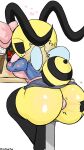  &lt;3 2022 anal anal_penetration annabee_(woebeeme) antennae_(anatomy) anthro arthropod arthropod_abdomen bee beverage big_breasts big_butt black_body black_eyes blue_bottomwear blue_clothing blue_jacket blue_skirt blue_topwear bottomwear breast_squish breasts butt buttplug buttplug_in_ass buttplug_insertion buttplug_vibrator clothed clothing clothing_lift ellipsis female furniture glistening glistening_butt hell&#039;s_kitchen hi_res hymenopteran insect insect_wings jacket mane no_pupils object_in_ass penetration pink_clothing pink_shirt pink_topwear plug_(sex_toy) plug_insertion rear_view sex_toy sex_toy_in_ass sex_toy_insertion shirt signature sitting skirt skirt_lift solo spread_butt spreading squish stinger striped_abdomen striped_body stripes table topwear vibrator vibrator_in_ass wings woebeeme yellow_body 