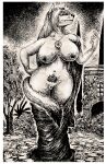  absurd_res anthro big_breasts black_and_white breasts canid canine canis discosmos genitals gynomorph hi_res intersex mammal micropenis monochrome penis plant pond sculpture sezra_(yissnakkjr) small_penis solo statue tail temple thick_thighs tree wide_hips wolf 