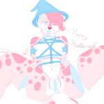  anthro blue_body blue_eyes blue_skin breasts candy candy_gore canid canine clothing dessert female food food_creature fox genet genitals gore halloween hat headgear headwear hi_res holidays hybrid living_candy mamavixy mammal pink_body pussy solo viverrid witch_hat 