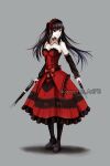  1girl absurdres artist_name breasts date_a_live date_a_live:_date_a_bullet dress gun heterochromia highres holding holding_gun holding_weapon medium_breasts red_dress red_eyes spectre_art75 tokisaki_kurumi twintails weapon yellow_eyes 