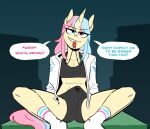  blue_eyes bodily_fluids bottomwear bulge candy_floss_(oc) clothing cum equid equine fan_character footwear genital_fluids gynomorph hasbro heterochromia horn intersex mammal my_little_pony purple_eyes redxbacon shorts socks unicorn wet_patch whistle 