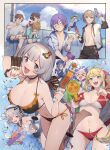  &gt;_&lt; 4boys 6+girls absurdres antenna_hair arm_up bangs bikini black_bikini black_choker blonde_hair blue_eyes braid breasts brown_hair cellphone cevio choker cleavage clenched_hand cloud commentary_request flat_chest glass green_eyes grey_hair hair_ornament halterneck hat highres holding iori_yuzuru jacket kizuna_akari koharu_rikka large_breasts long_hair male_swimwear minase_kou mouth_hold multiple_boys multiple_girls open_clothes open_jacket open_mouth otomachi_una outdoors phone ponytail purple_bikini purple_hair red_ribbon ribbon sailor_collar sandals scrunchie shirinda_fureiru shirt short_hair sitting skirt sky sleeveless smartphone star_(symbol) star_hair_ornament swimsuit synthesizer_v takahashi_(cevio) tears touhoku_kiritan tsurumaki_maki twin_braids twintails very_long_hair vocaloid voiceroid water water_drop water_gun wet white_shirt wrist_cuffs wrist_scrunchie yuzuki_yukari yuzuki_yukari&#039;s_younger_twin_brother zundamon 