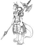  absurd_res anthro armor braided_hair braided_ponytail burmecian claws daikaro final_fantasy final_fantasy_ix gynomorph hair halberd hi_res intersex looking_at_viewer mammal melee_weapon monochrome polearm puffy_short_sleeves rodent solo solo_focus square_enix stern_look toe_claws video_games weapon 