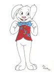  2010 3_toes anthro bow_tie buckteeth clothed clothing ears_down feet fur initials lagomorph leporid male mammal open_mouth pantsless pivoted_ears rabbit rapid_t._rabbit rapid_t._rabbit_and_friends signature simple_background slaphappybunny smile solo standing teeth toes white_background white_body white_fur 