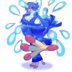  1:1 absurd_res anthro beak blue_body blue_eyes blue_hair breasts feet female foot_focus hair hi_res lethalbliss nintendo open_mouth pokemon pokemon_(species) quaquaval side_boob simple_background solo video_games white_background 